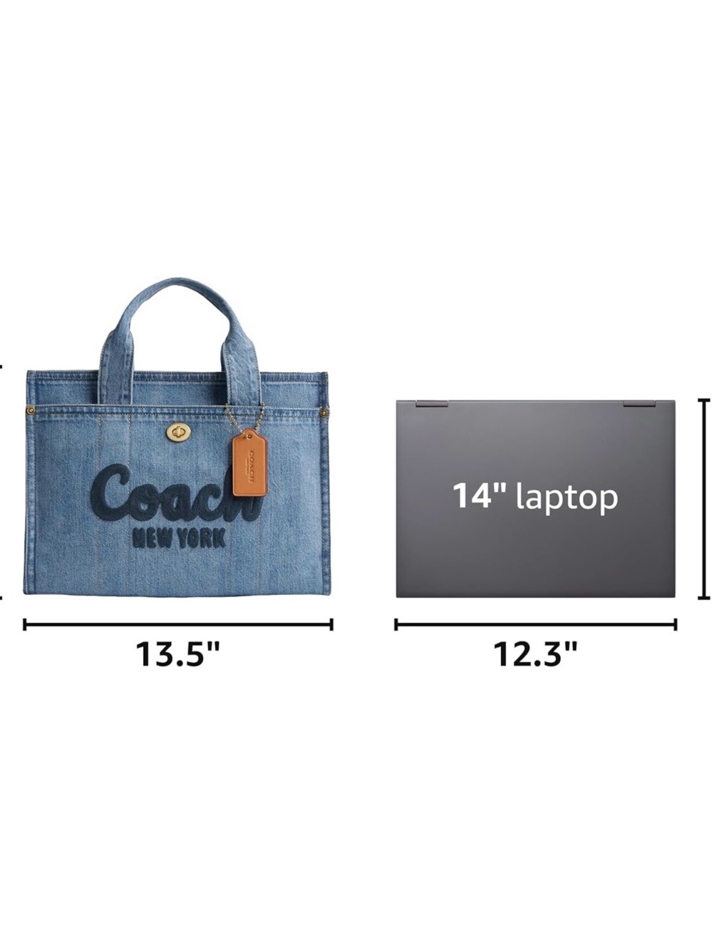 Coach Denim Tote in Blue with Brown Leather Tag - Picture 4 of 7